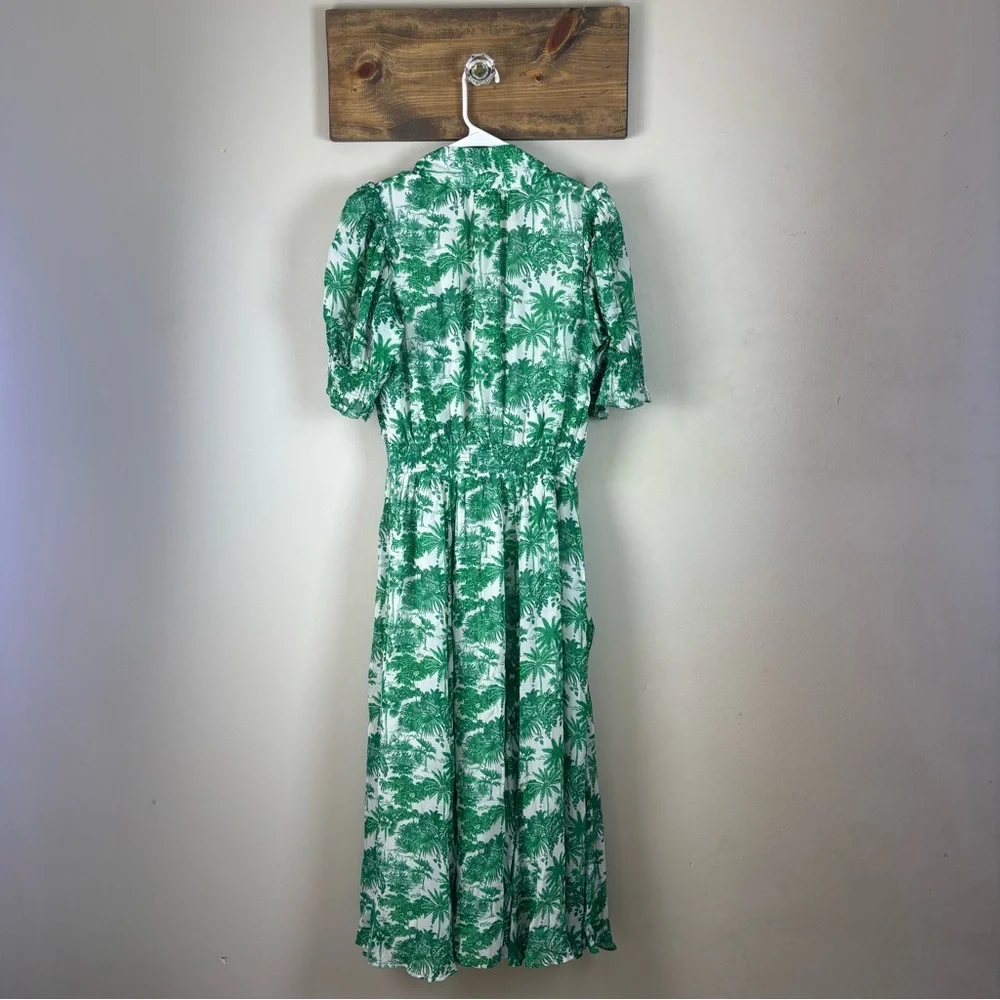 Vineyard Vines S Marthas Vineyard Tropical Toile Tie-Neck Midi Dress Green/White - Picture 5 of 16